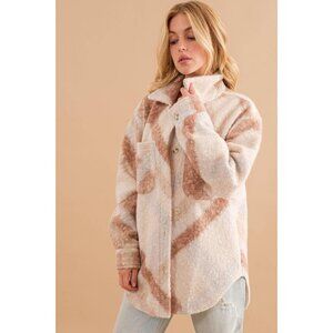 Oversized Teddy Marbled Button Up Coat Jacket